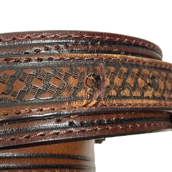 Nocona Brown Belt Men's Size 46 Western Woven Embossed‎ Detail Leather N2420254 - Picture 4 of 7